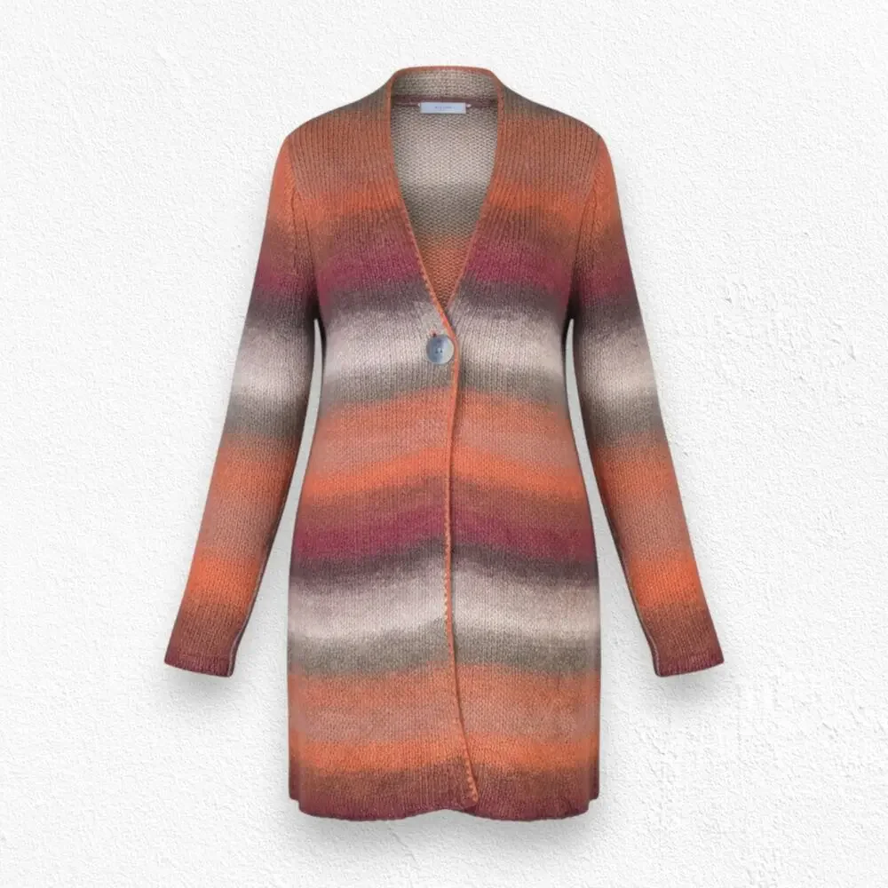 J. Jill Orange Ombre Striped Wool Blend Cardigan Sweater Button Front Size MP